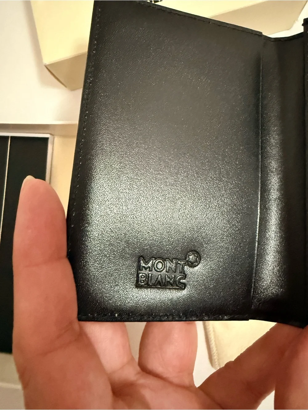 Mont Blanc Black Leather Travel Wallet with Signature Star Emblem